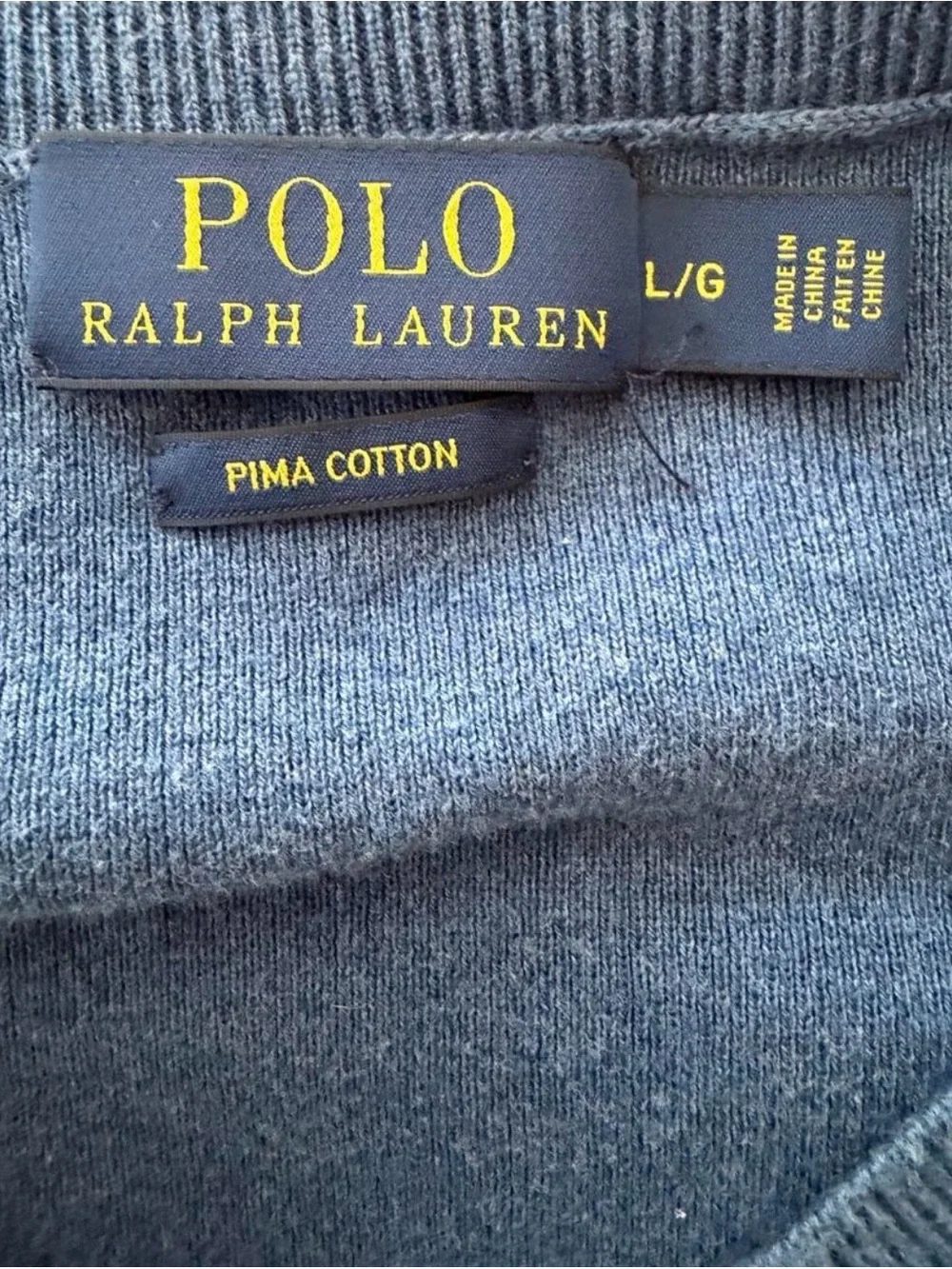 Polo Ralph Lauren Men’s Large Pima Cotton Blue V-Neck Sweater